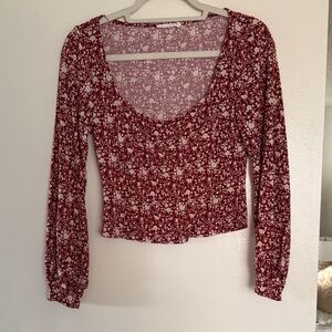 Lush Red Floral Scoop-Neck Cropped Top
